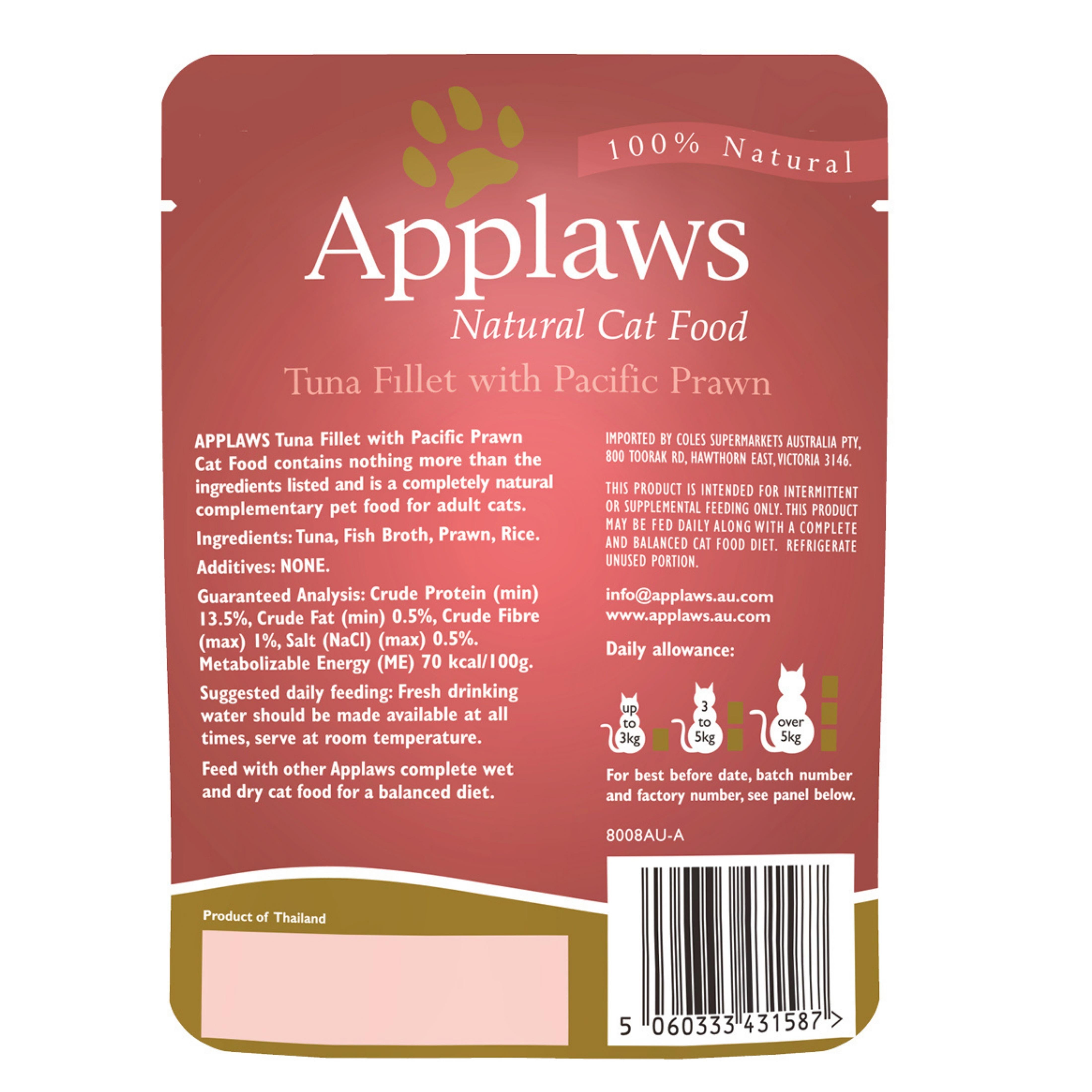 Applaws Cat Wet Food 70g Tuna Fillet with Pacific Prawns in Broth