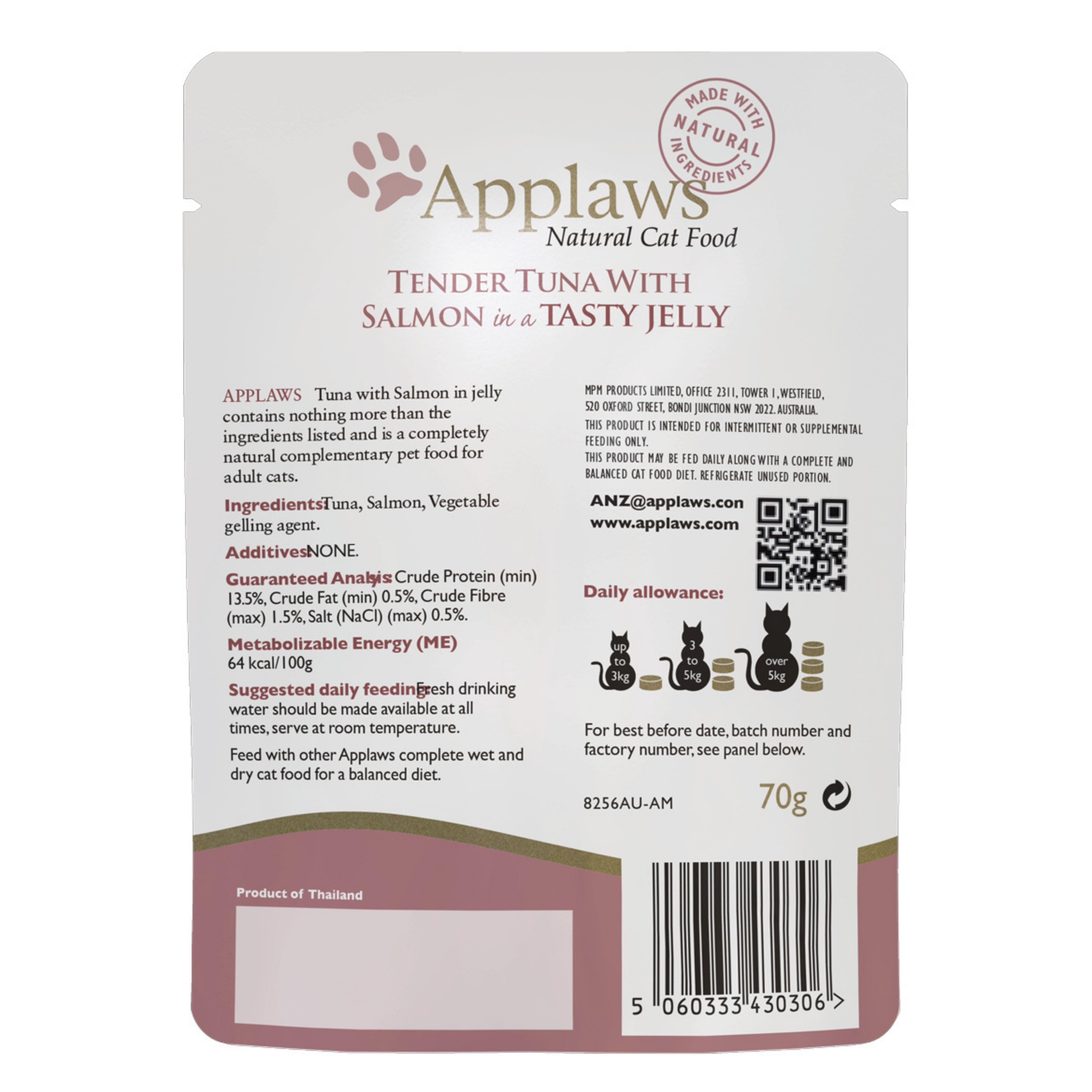 Applaws Cat Wet Food 70g Tender Tuna with Salmon in a Tasty Jelly