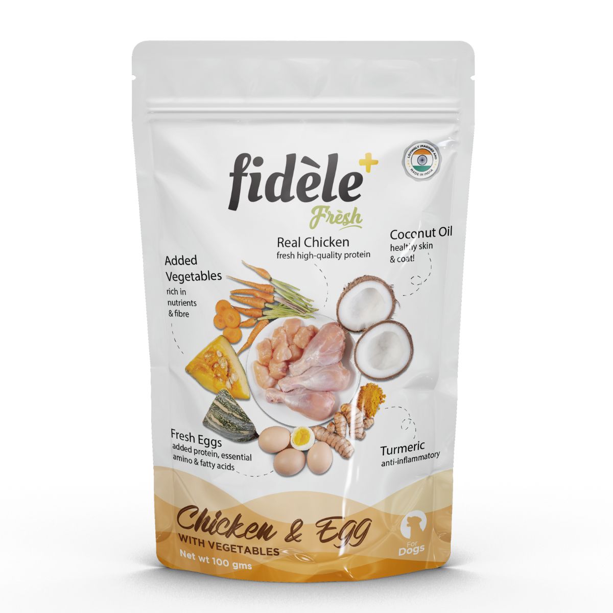 Fidele+ Wet Dog Food Fresh Chicken & Egg With Vegetables 100g Pouch Pack of 12