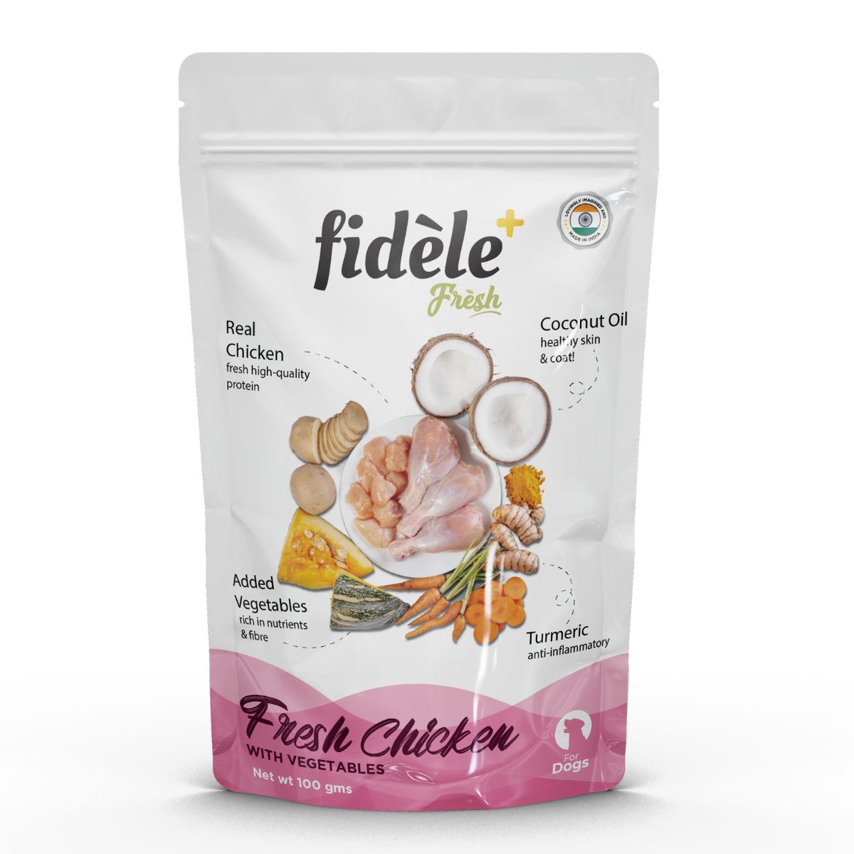 Fidele+ Wet Dog Food Fresh Chicken With Vegetables 100g Pouch Pack of 12